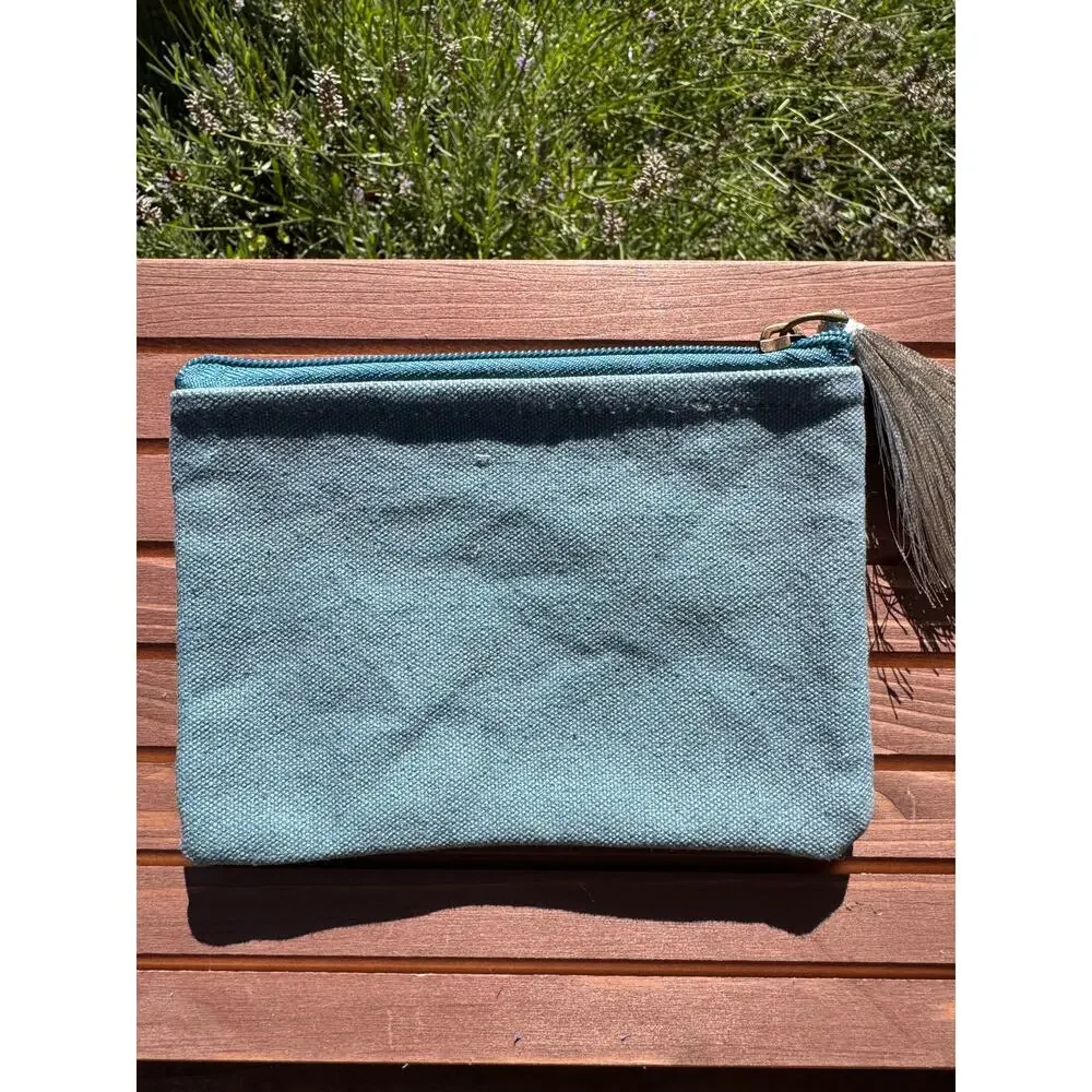 Canvas Coin Pouch 4 x 6 Blue Silver Bag Makeup Bag Coin Pouch Travel Bag